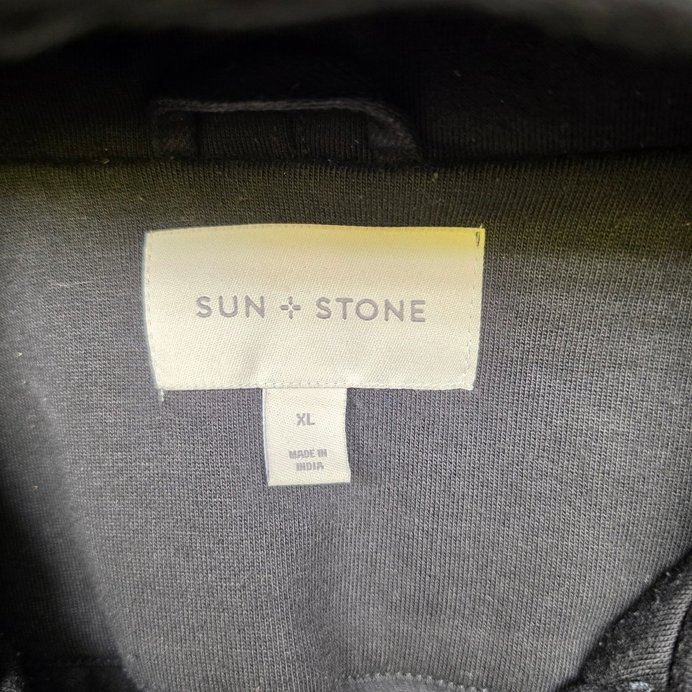 Sun + Stone Mens XL Black Hooded Trucker Jacket Layered Look Full Zip Jacket - Picture 2 of 10